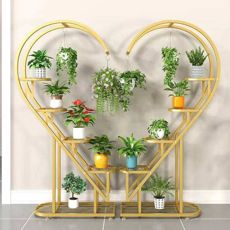 다층 계층 금속 식물 스탠드 홀더 나무 식물 선반 홀더 교수형 냄비 강철 금속 꽃 디스플레이 스탠드