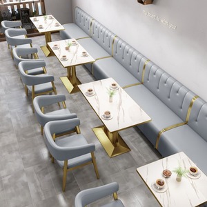 Snack <b>bar</b> with Double Person Booths and Sofa-style Seating Serving Hamburgers Desserts and Milk Teas <b>Table</b> and Chair Set - Product Image 2