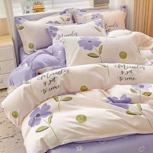 Copripiumino di lusso più venduto <span class=keywords><strong>e</strong></span> Set di lenzuola con federa di qualità per uso domestico viola floreale carino Set di biancheria da letto 4 pezzi - Product Image 1