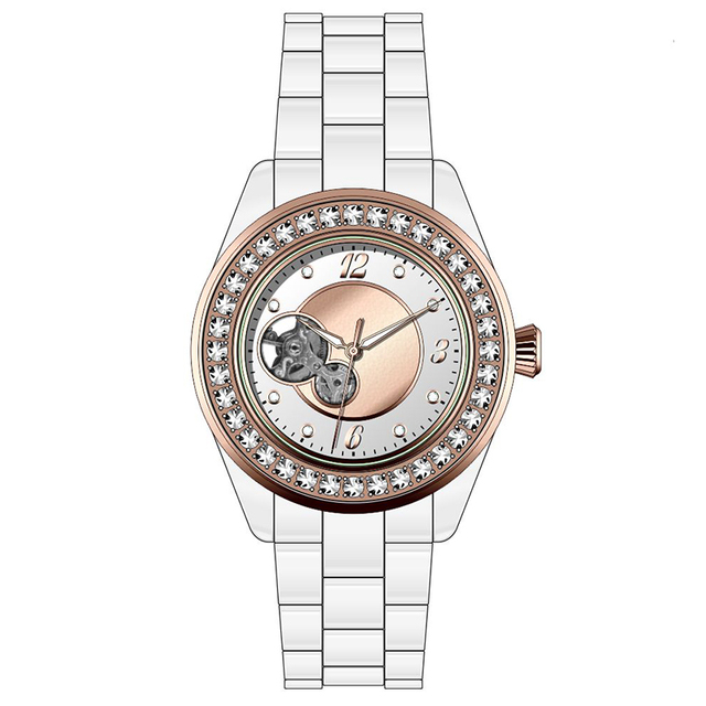 MOQ 50pcs Custom Your Own Brand and Design Luxury Automatic Men Watch with Ceramic Case and Band 56055M-C