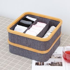 Multipurpose Grey <b>Bamboo</b> Non-Woven Fabric Drawer Divider Boxes Bins Clothing Socks Storage Closet Underwear Organizer With Lid - Product Image 3