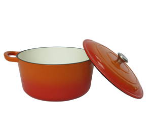 Casserole ronde <span class=keywords><strong>en</strong></span> <span class=keywords><strong>fonte</strong></span> émaillée ombrée orange de haute <span class=keywords><strong>qualité</strong></span>, équipée d'un couvercle assorti - Product Image 3