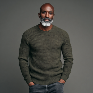 Men Textured Knit Crew Neck Sweater <strong>Waffle</strong> Milano Knit <strong>Jumper</strong> for Autumn Winter - Product Image 1