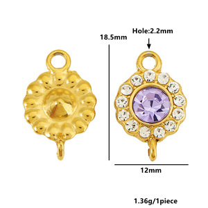Conector de Flor de Acero Inoxidable con Zirconia para Fabricación de Collares, Componente de Joyería 523 - Product Image 2