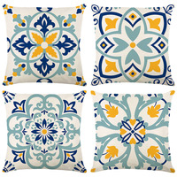 Housse de coussin de luxe motif porcelaine bleue et blanche, veinage minéral, décoration intérieure, taie d'oreiller pour hôtel, taille personnalisée, vente en gros OEM