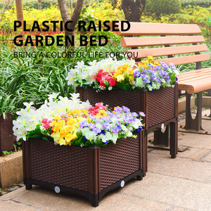 VERTAK Outdoor <b>Plastic</b> Raised Garden Bed White/Brown Square <b>Planter</b> Box with Safety Heads for Vegetables Flowers - Product Image 3
