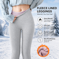 Leggings en polaire gris clair pour femmes, doublure sherpa violette, taille haute, épais, chauds, extensibles, pour l'hiver, vente en gros