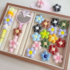 Perles à motif pois et fleurs, grand trou 5,4 mm, perles intercalaires imprimées grandes fleurs pour la fabrication de stylos, porte-clés et bijoux DIY - Product Image 1
