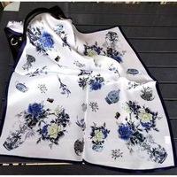 Foulard carré en satin de soie de mûrier 100% 90x90cm pour femme, style chinois, imprimé floral, bandana pour la tête et le cou, châle, cadeau élégant