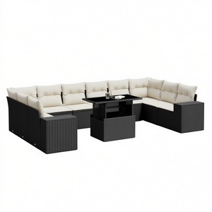 Black And Cream Garden <b>Sofa</b> <b>Set</b> With Cushions Outdoor Furniture UV Resistant PE Rattan Contemporary Design Waterproof - Product Image 1