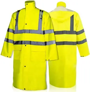 Class 3 Safety Long Rain Gear Jacket Yellow Hi Vis Rainsuit Reflective Tape Waterproof Raincoat for Men