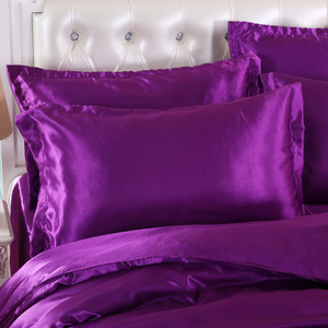Soft Silky Satin Solid <strong>Purple</strong> 4pc Deep Pocket <strong>Bedding</strong> <strong>Set</strong> for Queen Bed - Product Image 3