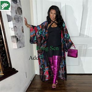Phụ Nữ Dài Tay Áo Dệt Kim Satin Lụa In Phụ Nữ Kimono Boho Cardigan Dài Tay Áo Maxi Châu Phi Quần Áo Khăn Lau Bụi - Product Image 4