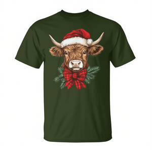 T-shirt avec chapeau de Père Noël pour vache des Highlands, design de vache de Noël avec motif « Mooey » - Product Image 2