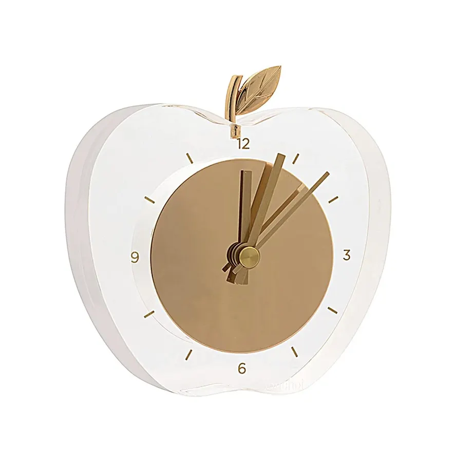 Akrilik masa saati Modern Analog saat ev ofis dekor açık çerçeve/altın yüz elma şekli