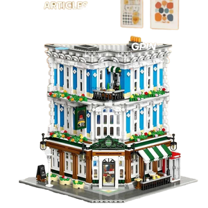 Ensemble de construction de bâtiment d'angle européen à 3 étages, modèle de pub-restaurant classique en briques avec balcon et cabine téléphonique, cadeau d'architecture DIY - Product Image 1