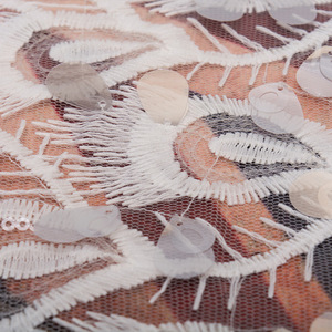 Tissu pailleté brodé en plume de paon blanc, grande taille, pour robe de mariée, magnifique, <span class=keywords><strong>2020</strong></span> - Product Image 3