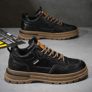 Botas de Trabajo Británicas de Moda para Hombre, Estilo Joker, con Cordones, de Cuero y Algodón, Transpirables, Cómodas para las Cuatro Estaciones - Product Image 1