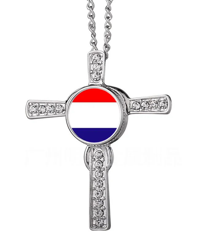 Collares de la bandera nacional de Francia e Italia, colgante de Cruz de Oro, de acero inoxidable, esmalte de Jesús, joyería religiosa, amuleto, regalos para cristianos