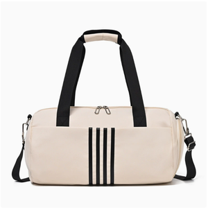 Bolsa de Lona Beige a Rayas de Nailon para Mujer, Impermeable, Deportiva, de Viaje, de Fin de Semana, con Asas, Correa para el Hombro, Gran Capacidad, con Cierre - Product Image 1