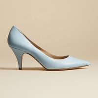Chaussures en cuir bleues claires de petits talons officiels de grands pieds pour des femmes et des pompes de dames