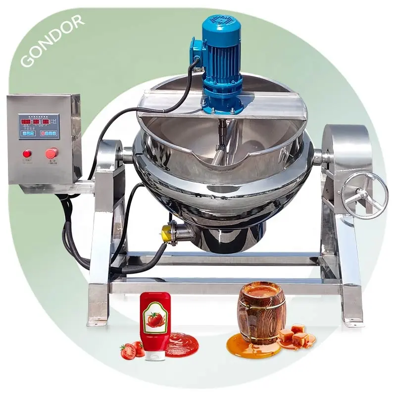 Suiker Karamel Jam Cooker Tilt Agitator Boiler Cook Stoom Kookpot Mixer Jas Ketelmachine Met Mixer