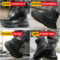 Bottes de sécurité à semelle épaisse surélevée, semelle EVA absorbant les chocs, embout en acier, semelle intermédiaire en Kevlar pour chantier, hommes et femmes