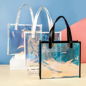 कस्टम समुद्र तट बैग 2023 थोक पीवीसी शॉपिंग बैग लक्जरी निविड़ अंधकार लोगो के साथ होलोग्राफिक स्पष्ट ढोना बैग महिलाओं के हैंडबैग