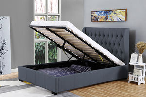 Willsoon misura doppia testiera alta con Wingback morbido Grey tessuto imbottito letto con bottoni portaoggetti - Product Image 6