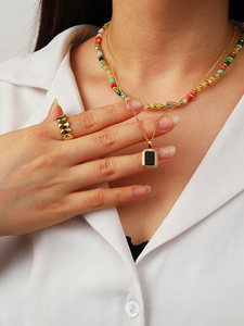 Kalung liontin sederhana berlapis emas perak 925 terlaris kalung hitam Onyx putih alami untuk trendi - Product Image 2