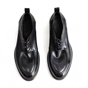 Chaussures habillées en cuir véritable pour hommes, style tendance, à bout carré, à lacets, respirantes, légères, grande taille, tendance européenne - Product Image 4