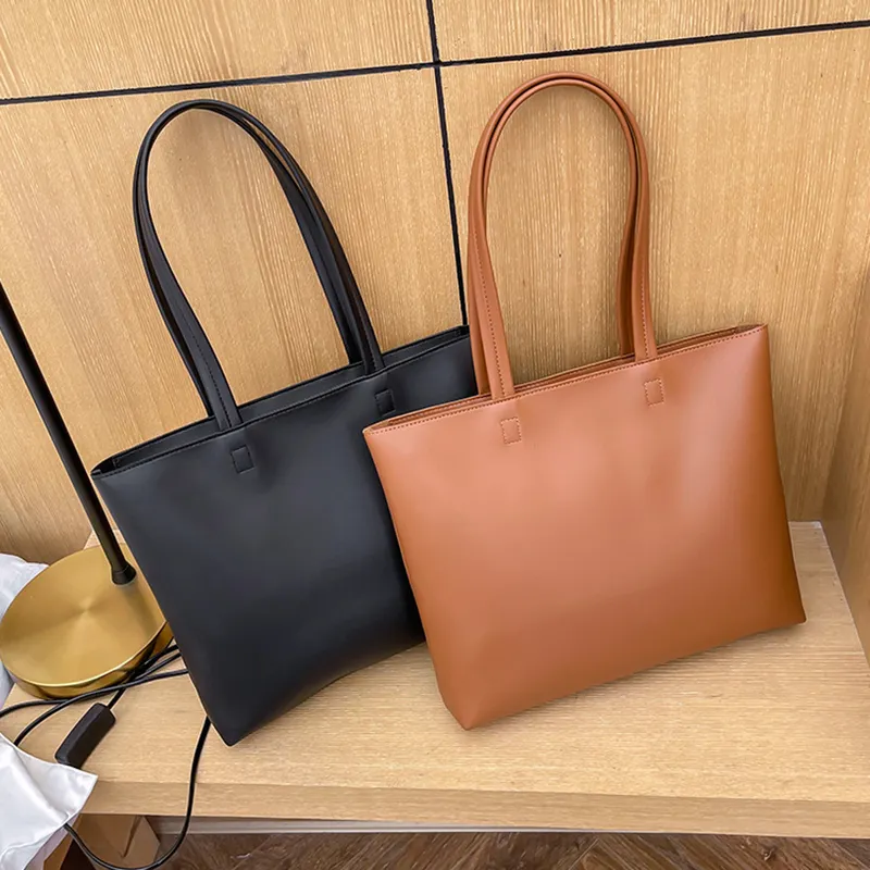 Großhandel Taschen Lieferant Große Kapazität PU Leder Damen Schulter Einkaufstasche Lässige einfarbige Damen handtaschen
