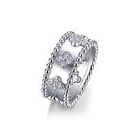 Bague trèfle à quatre feuilles en moissanite entièrement pavée, double couche, bord perlé, luxe léger, mode féminine, motif religieux