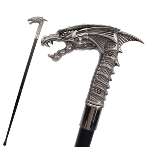 Canne de marche élégante en métal argenté en forme de pterosaure, canne de marche vintage pour gentleman, accessoire de mariage, accessoire de <span class=keywords><strong>film</strong></span> - Product Image 1