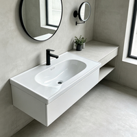 Lavabo en céramique intégré, évier de buanderie blanc en forme d'œuf avec planche à laver intégrée 80cm 90cm 100cm pour meuble de salle de bain ou balcon