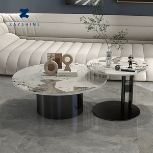 Zayshine Italian Minimalist Black Metal Base Coffee <strong>Table</strong> Granite Countertop <strong>Circle</strong> Living Room Furniture Set Simplicity Teapoy - Product Image 1