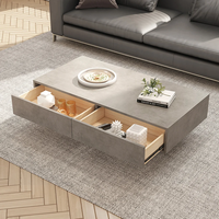 Table basse rectangulaire gris béton avec 2 tiroirs et rangement ouvert pour la décoration intérieure Meubles de salon en bois MDF