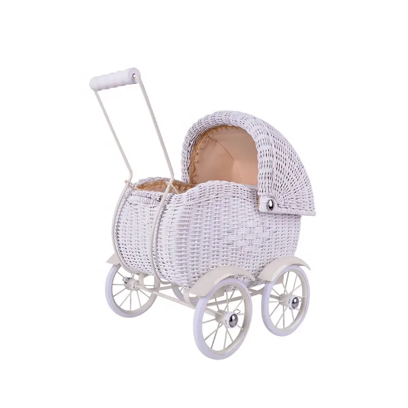 Small Foot Toys Baby Doll Grey Vintage Wicker Pram Designed for Children