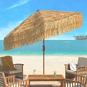 Outdoor 240cm Boho Sunshade Hula Thatched Umbrellas,Portable Hawaiian Folding Straw Raffia Beach Pool Garden Patio Parasols/