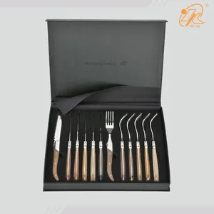 Fabrik Direkt verkauf Benutzer definiertes Logo 12 Stück Laguiole Steak Messer und Gabeln Set Stücke Küchenmesser Set Mit Geschenk box