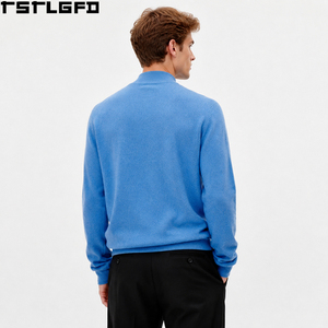 Pull en cachemire à col montant personnalisé pour homme, bleu bleuet, tricoté, luxe, vente en gros - Product Image 5