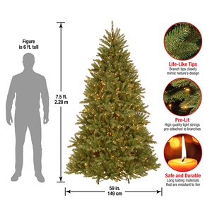 <span class=keywords><strong>Sapin</strong></span> de Dunhill vert personnalisé lumières blanches comprend un support de 7.5 <span class=keywords><strong>pieds</strong></span> National Tree Company pré-éclairé arbre de Noël artificiel complet - Product Image 2