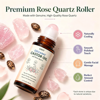 Huile de ricin biologique pressée à froid avec applicateur à bille en quartz rose – Kit d'huile de ricin pour la croissance des cils et des sourcils, massage du cuir chevelu, beauté naturelle