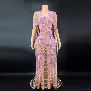 NOVANCE Y2359-B Tên Thương Hiệu Màu Hồng Sáng Bóng Sequins Dễ Thương Duyên Dáng Evening Gown Cocktail Dresses Dài Phong Cách Gown Đối Với Đảng Evening