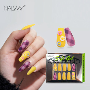 <span class=keywords><strong>Uñas</strong></span> Postizas Reutilizables, 30 Piezas, 15 Tamaños, <span class=keywords><strong>Color</strong></span> <span class=keywords><strong>Amarillo</strong></span> Mate <span class=keywords><strong>y</strong></span> Diseño a Cuadros <span class=keywords><strong>Rosa</strong></span>, <span class=keywords><strong>Uñas</strong></span> Postizas <span class=keywords><strong>de</strong></span> Ataúd Largas al por Mayor - Product Image 2