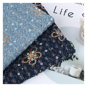 Customized New Fashion Sequins Decoration 100% cotton Denim Fabric high quality jean fabrics with loose sequins for clothing