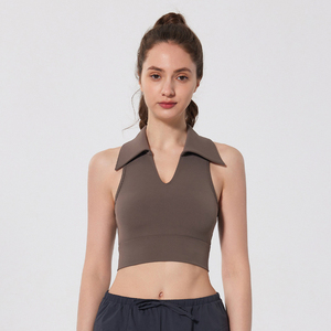 Aoyema Top <span class=keywords><strong>de</strong></span> Yoga sin costuras para <span class=keywords><strong>mujer</strong></span>, chaleco sin mangas con cuello en V, cárdigan, <span class=keywords><strong>blusa</strong></span>, Polo liso, camiseta sin mangas, traje <span class=keywords><strong>de</strong></span> LICRA sostenible para adultos - Product Image 4