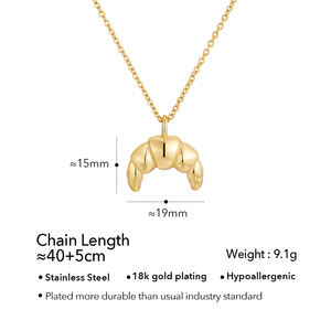 Venta al por mayor 14K chapado en oro joyería de acero inoxidable <span class=keywords><strong>Mini</strong></span> rayas cuernos de buey colgante declaración para mujeres accesorios collar P243453 - Product Image 2