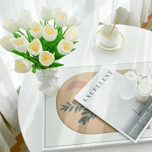 Tulipes artificielles écologiques, 12 tiges, blanches, partiellement ouvertes, emballage <span class=keywords><strong>en</strong></span> vase, décoration pour la Saint-Valentin, Pâques, mariage, maison - Product Image 4