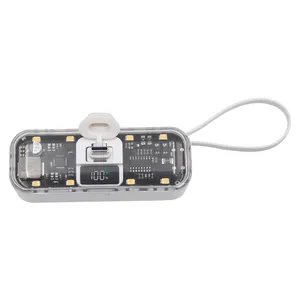 Banco de energia de bateria de emergência com cabo para iphone e Samsung, tamanho mini portátil, com design visível, 3.000 mAh